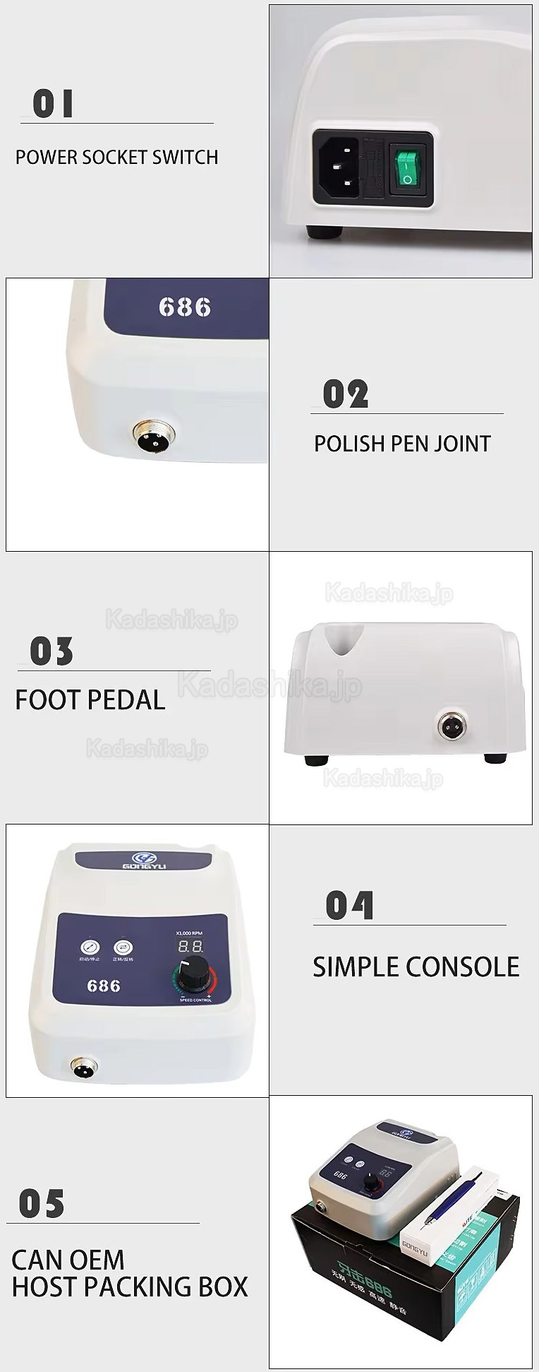 AI-TE® AT-CM-41 歯科技工所用ブラシレスマイクロモーター（AT-A9ハンドピース付き、50000RPM）